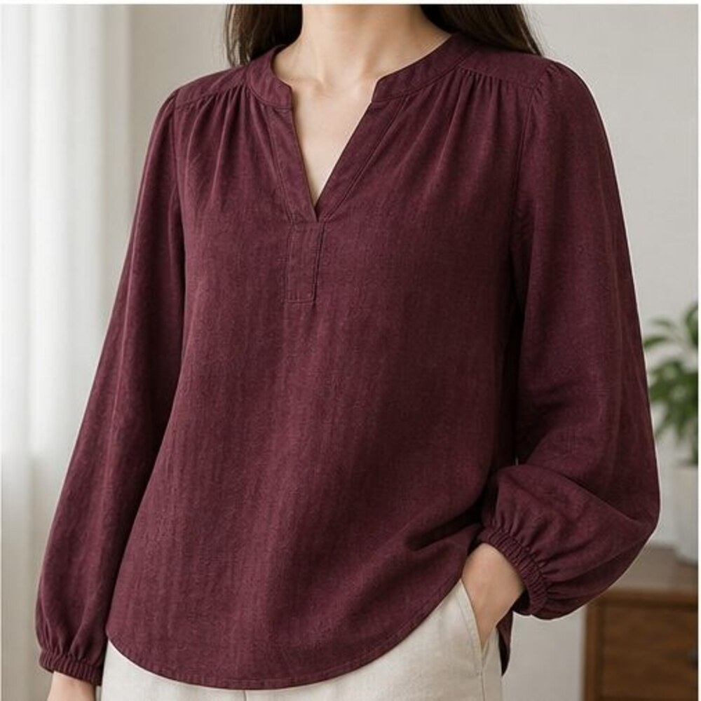 Burgundy Ruffle Blouse - Picture 2 of 6